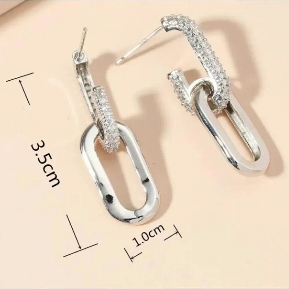 Silver Diamond Chain Link Earrings - Picture 3 of 3